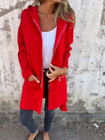 Women's hooded long sleeve cardigan coat