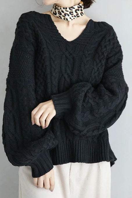 Women’s knitted twist lantern sweater for casual wear
