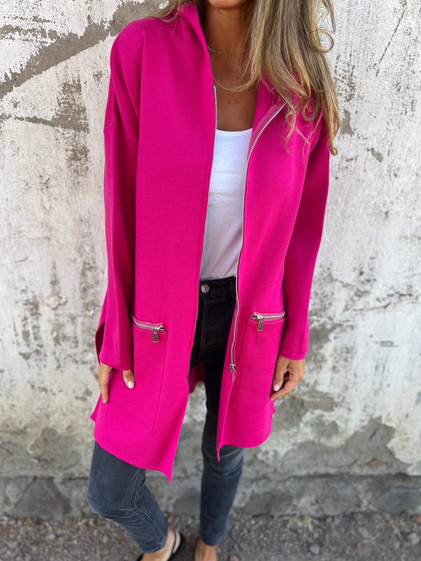 Women's hooded long sleeve cardigan coat