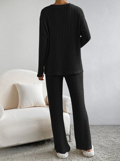 Women's comfortable rib v neck 2 piece set