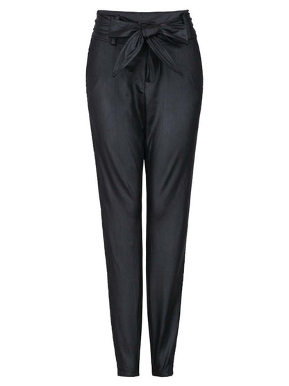 High waisted slim pencil pants with belt for women