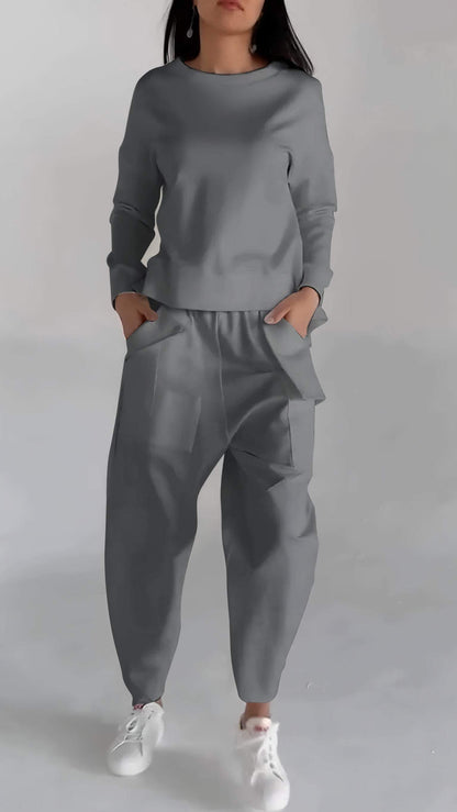 Women's lace-up long-sleeve top with multi-pocket pants set
