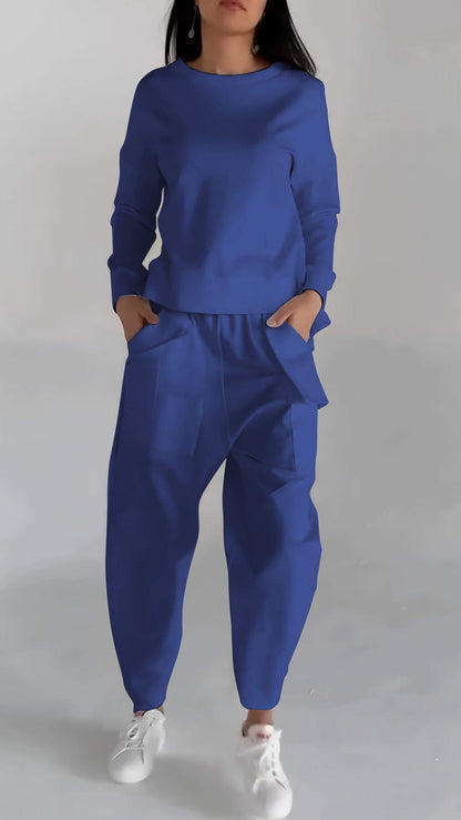 Women's lace-up long-sleeve top with multi-pocket pants set