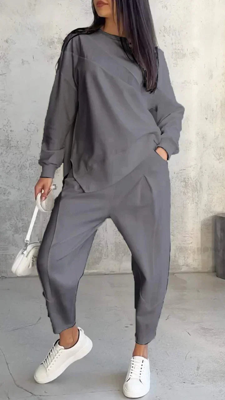 Women's irregular design long sleeved sweater and harem pants set