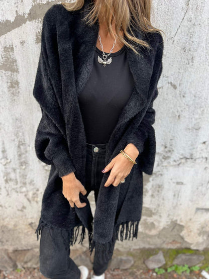 Women's cozy luxe knit fringe shawl cardigan