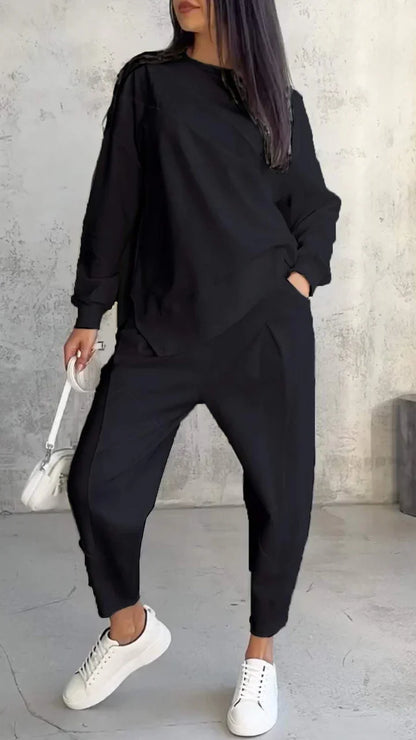 Women's irregular design long sleeved sweater and harem pants set