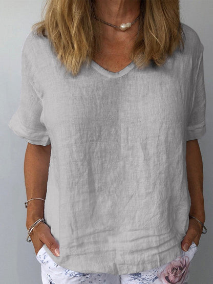Women’s Casual Top – Relaxed Fit – Breathable Blend – V-Neck Short Sleeve