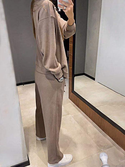 Women's casual button-down cardigan with elastic waist drawstring sweatpants set