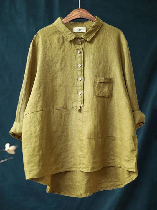 Linen Relaxed Fit Long Sleeve Blouse