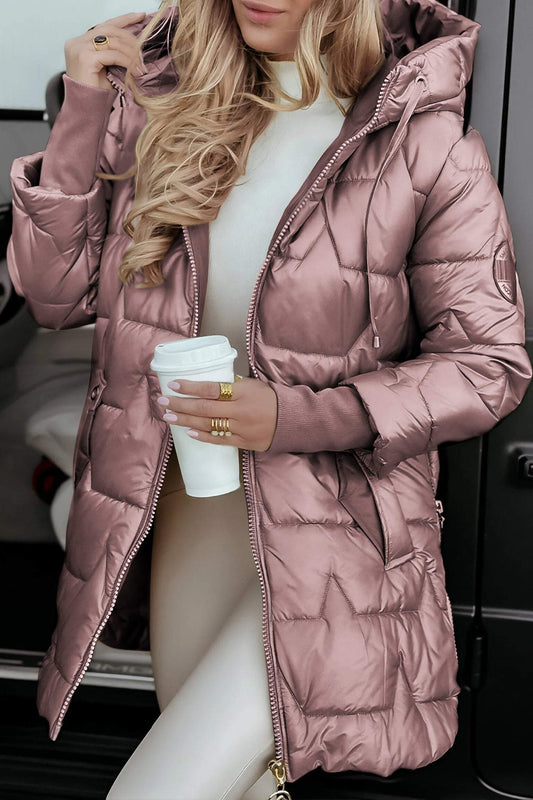 Elegant Hooded Zipper Closure Jacket