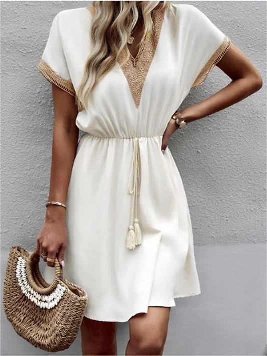 Lace Trim Flowy Adjustable Boho Dress