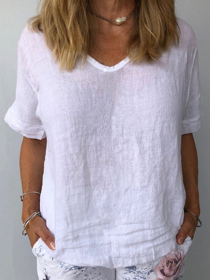Women’s Casual Top – Relaxed Fit – Breathable Blend – V-Neck Short Sleeve