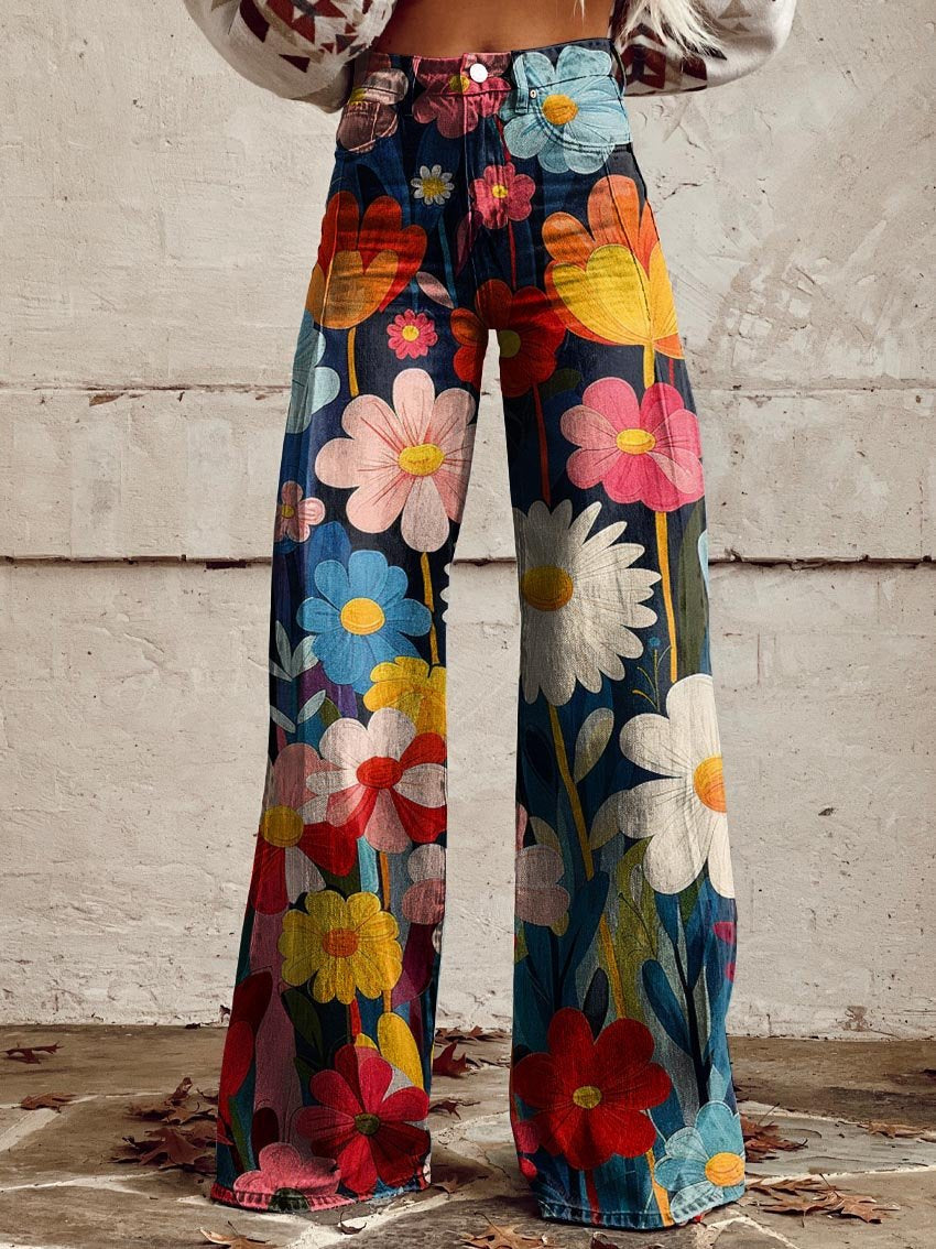 Women's floral wide-leg pants