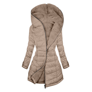 Women's padded jacket with warm plush lining with hood
