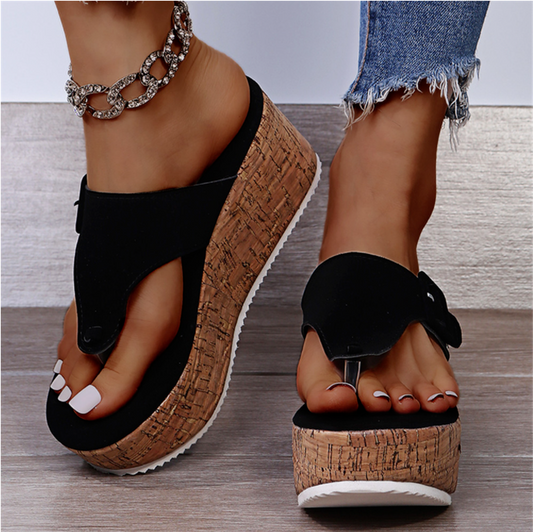 Platform Sole Wedge Thong Strap Sandals