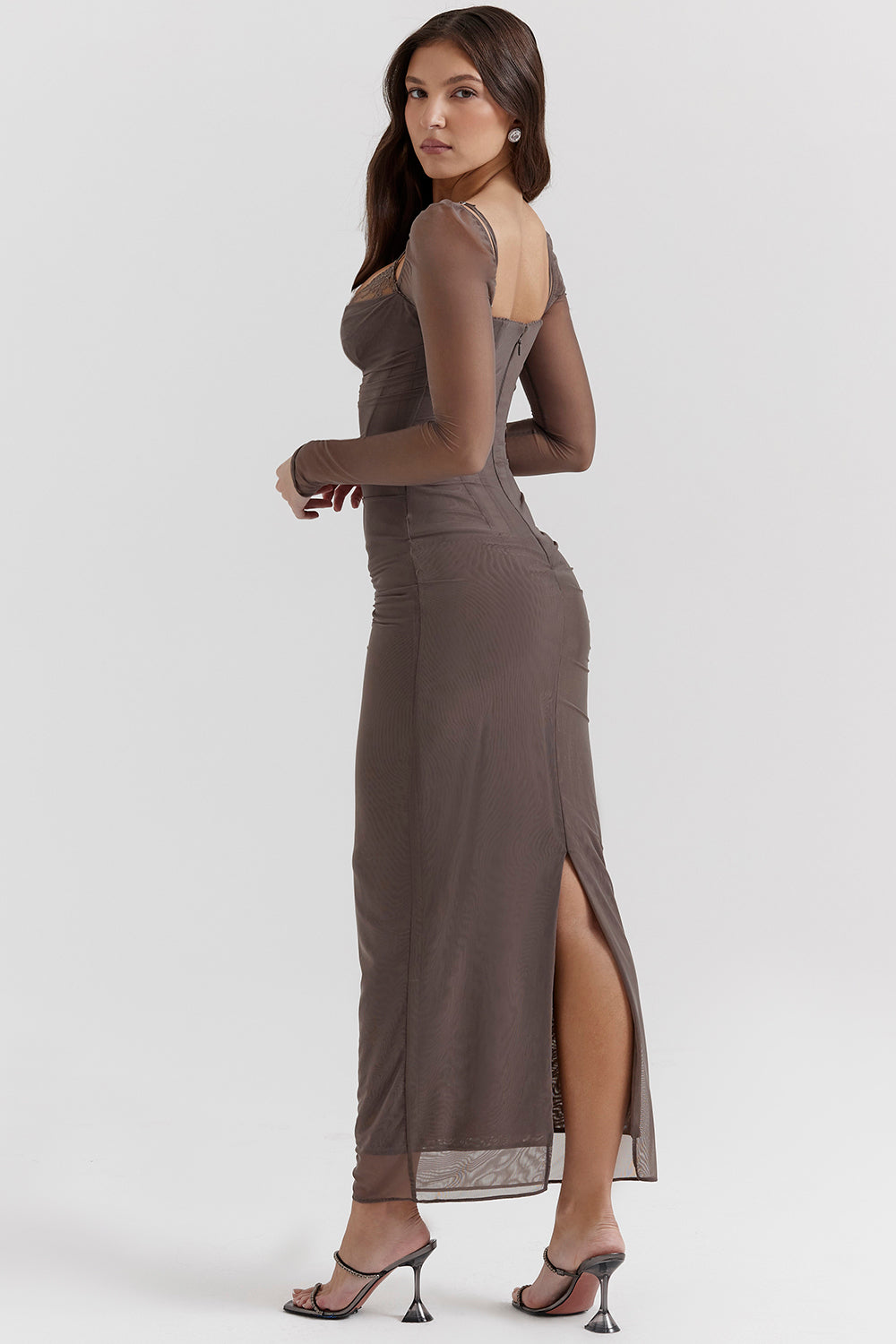 Lace Neckline Form-Fitting Maxi Dress