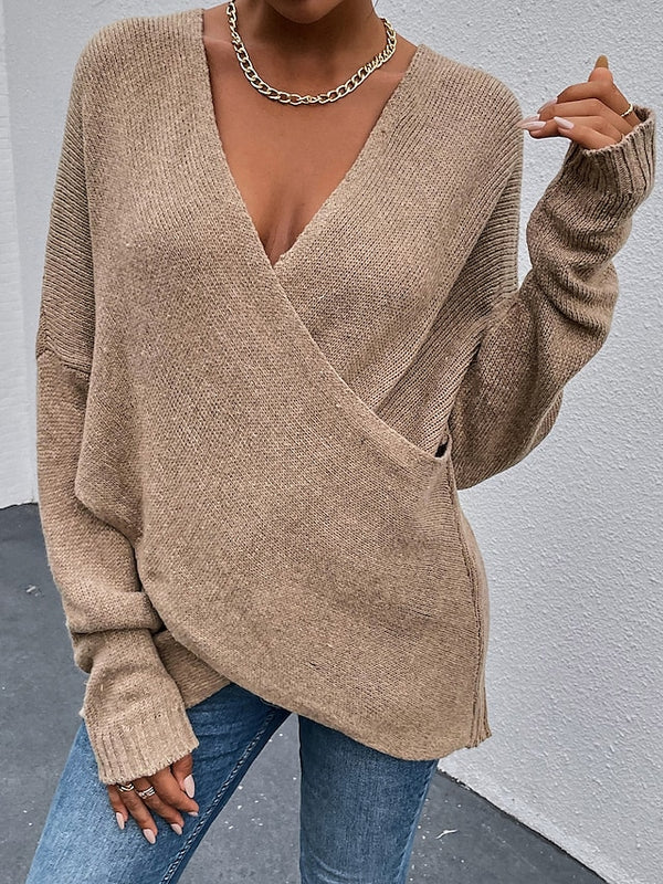 Elizza  - women's v-neck drop shoulder sweater