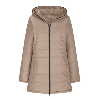 Women's padded jacket with warm plush lining with hood