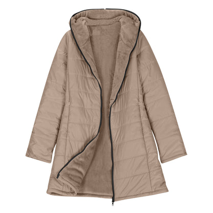 Women's padded jacket with warm plush lining with hood
