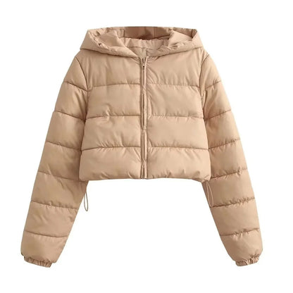Women's hooded cropped slim winter jacket
