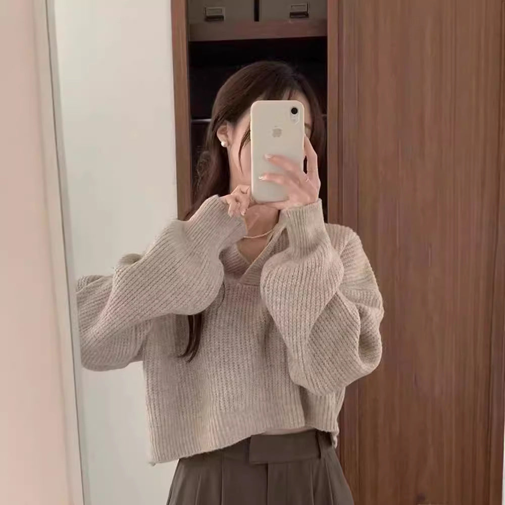 Minimalism v neck pullover sweater for women