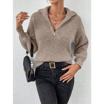 Miles - Zip-up knit pullover sweater with a high collar for women