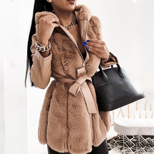 Belted Hood Fur Coat