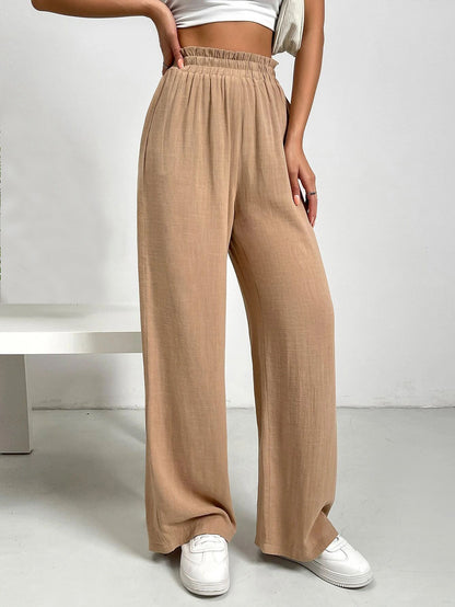 High-waisted elastic wide-leg flowy pants for women