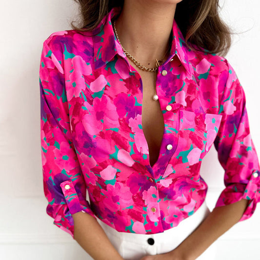 Abstract Floral Tailored Fit Button-Down Blouse