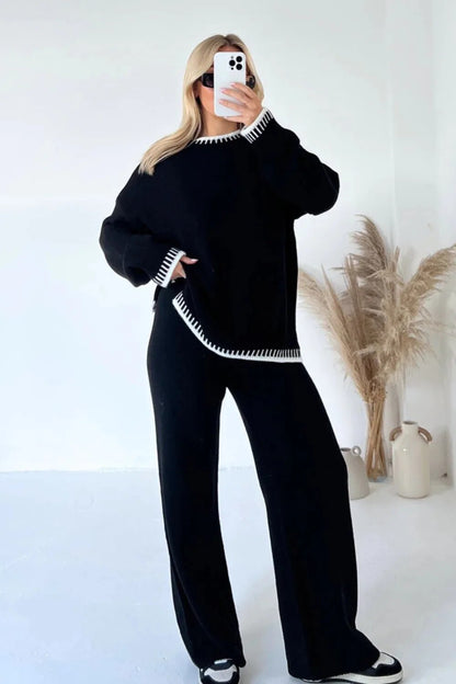 Women's casual loose two-piece suit hemline stitching
