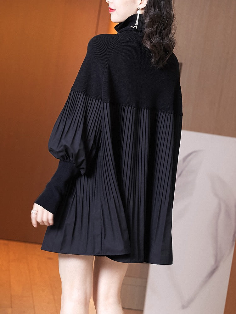 Elegant Long Lantern Sleeve Knit Dress