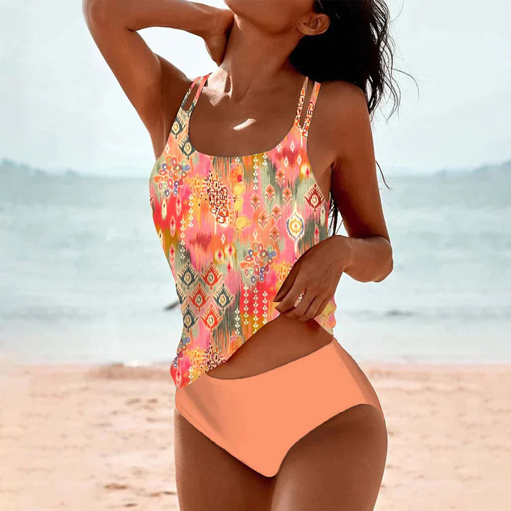 Women’s Tankini Swimsuit Set – Relaxed Fit – High Waist – Breathable Stretch Fabric