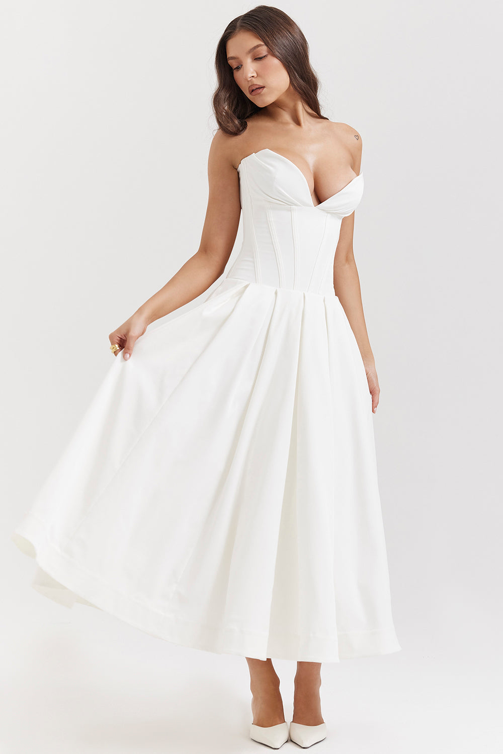 Structured Bodice Strapless Midi Dress