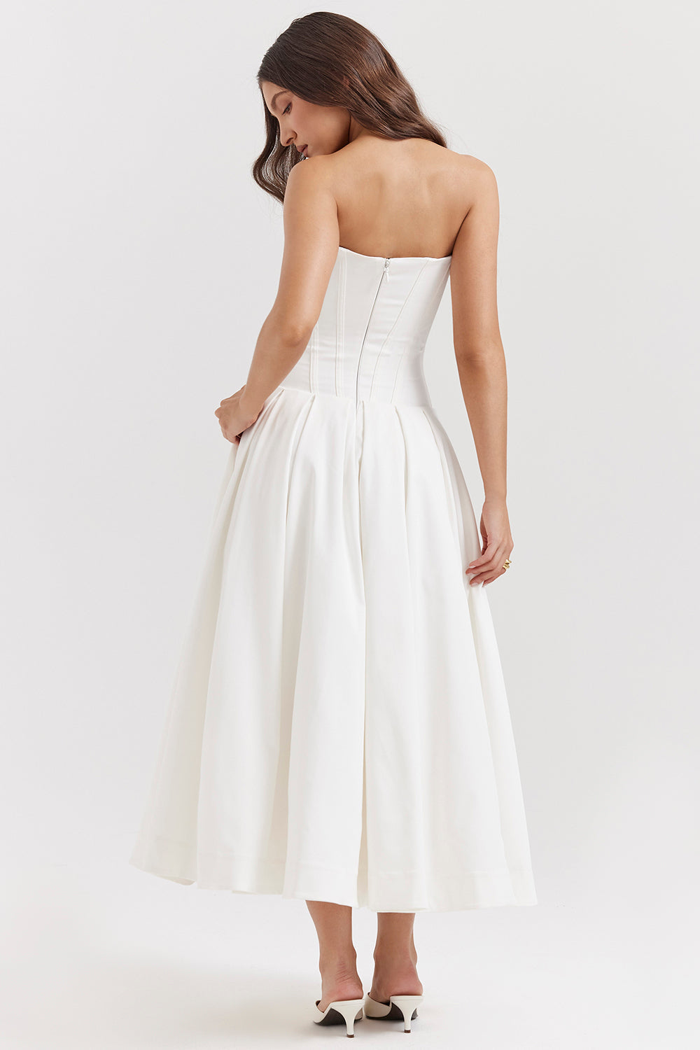 Structured Bodice Strapless Midi Dress