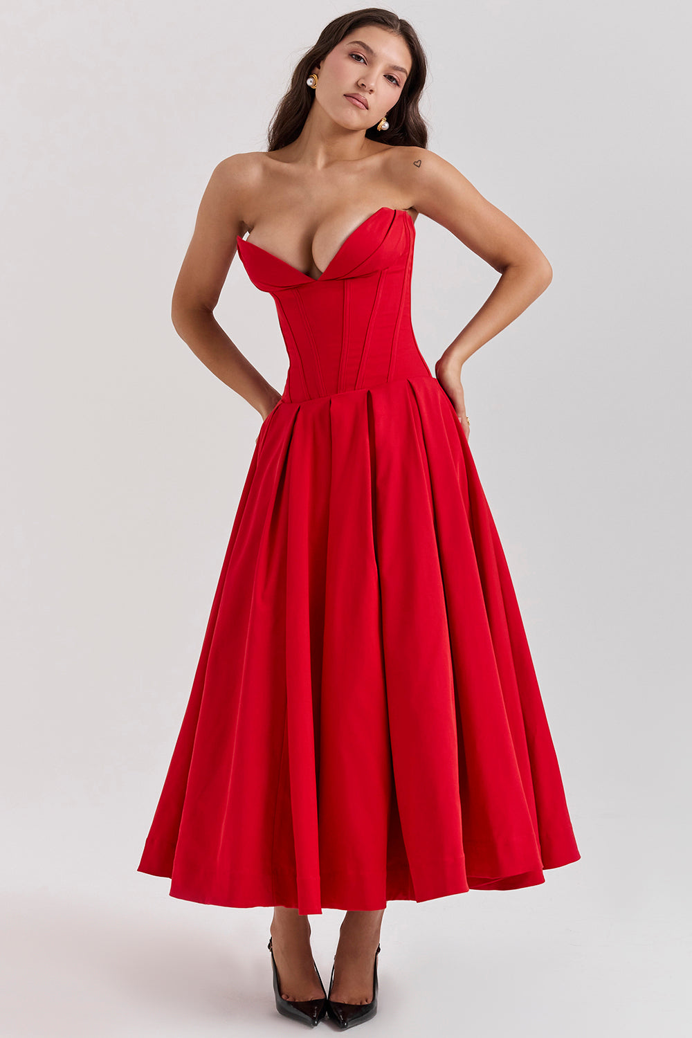 Structured Bodice Strapless Midi Dress