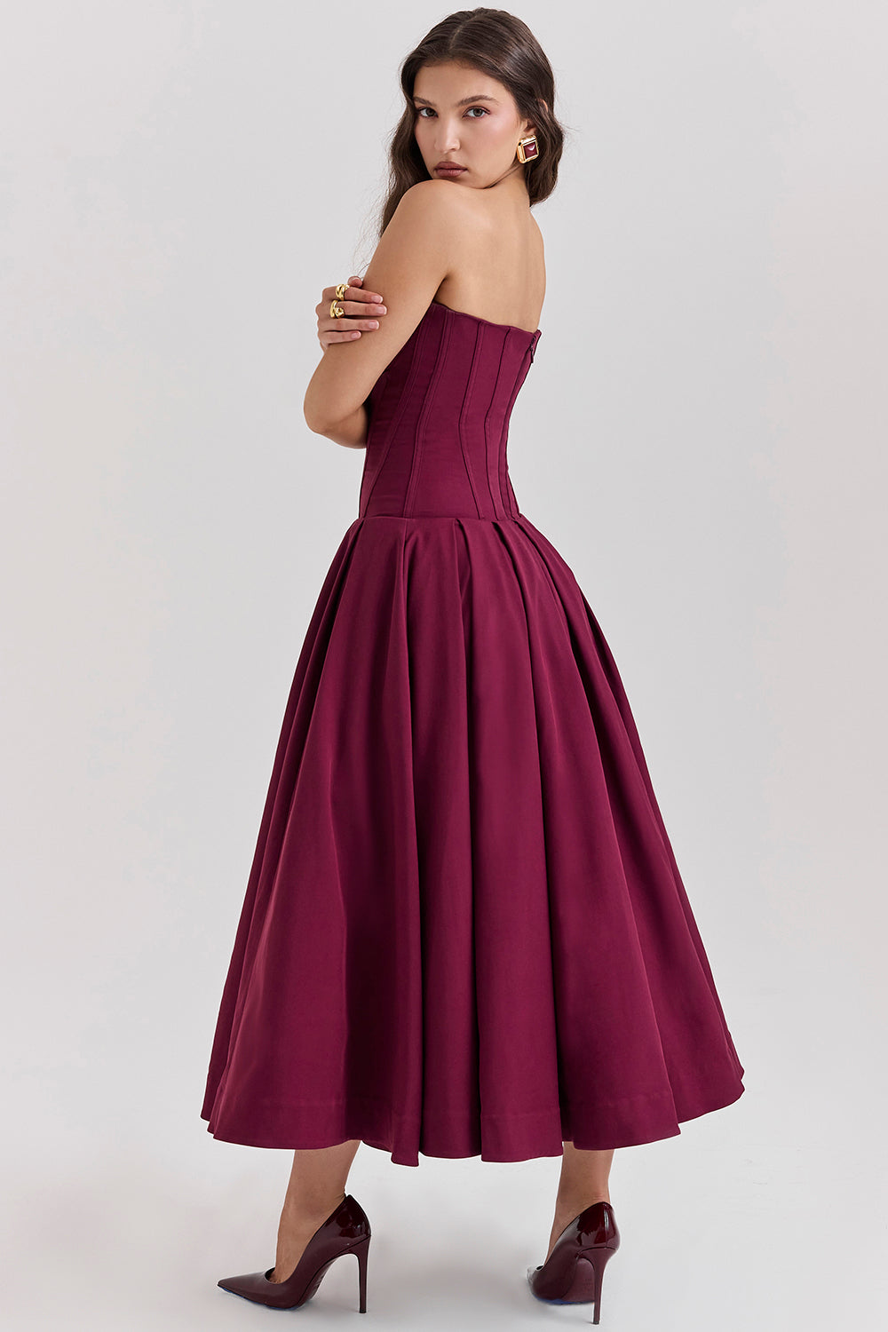 Structured Bodice Strapless Midi Dress