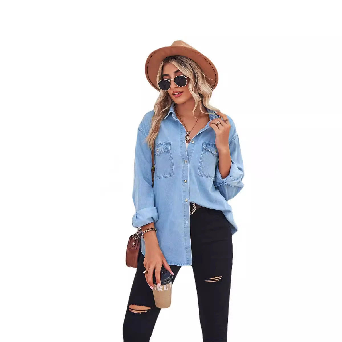 Button Closure Denim Shirt Jacket