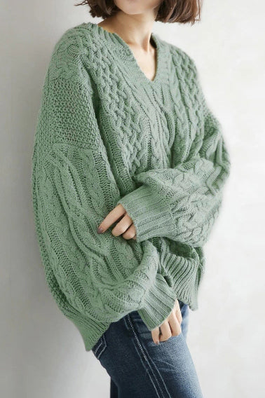 Women’s knitted twist lantern sweater for casual wear