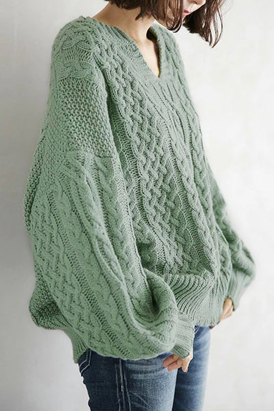 Women’s knitted twist lantern sweater for casual wear