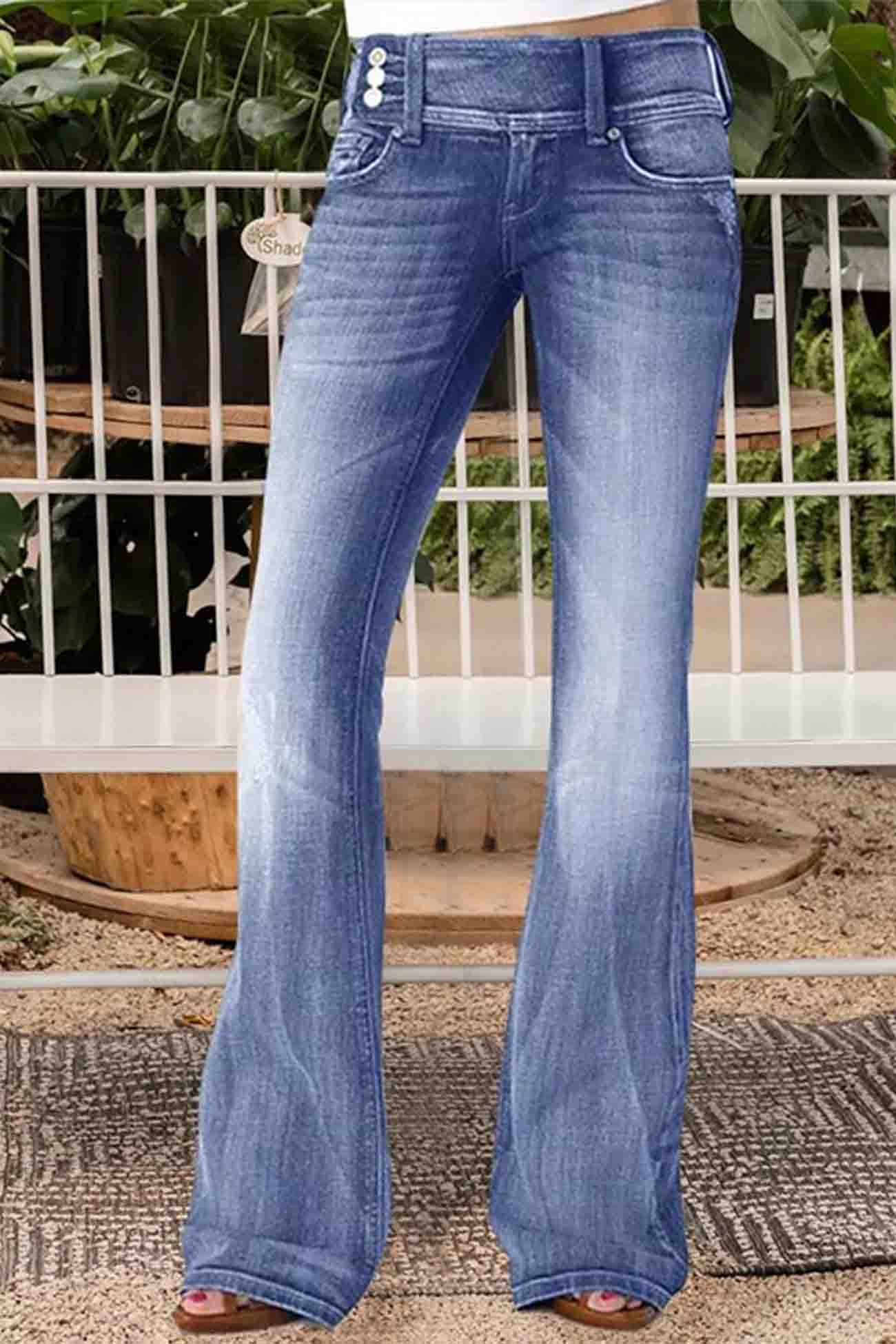 Lewinelle - retro side button mid rise flares jeans