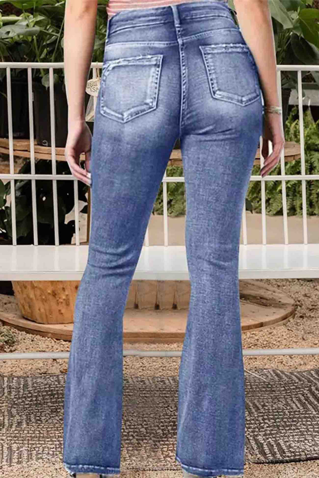 Lewinelle - retro side button mid rise flares jeans