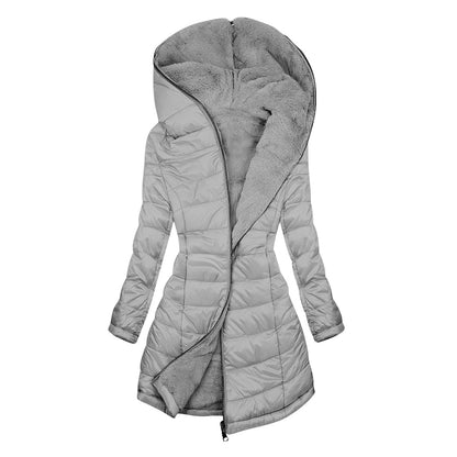 Women's padded jacket with warm plush lining with hood