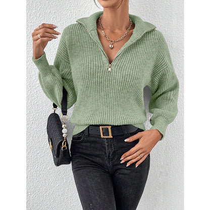 Miles - Zip-up knit pullover sweater with a high collar for women