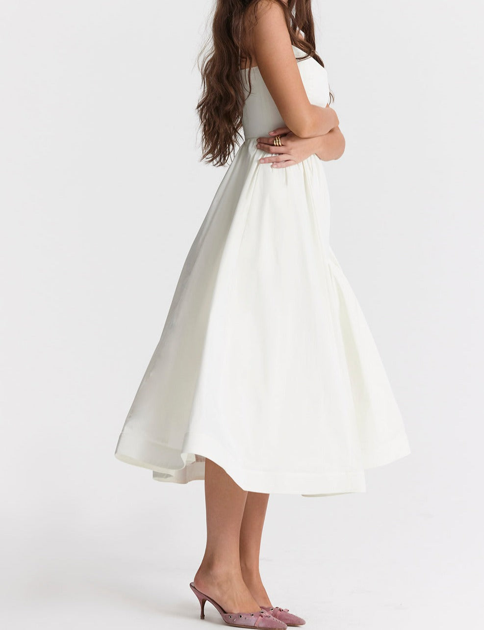 Flowy A-Line Square Neck Midi Dress