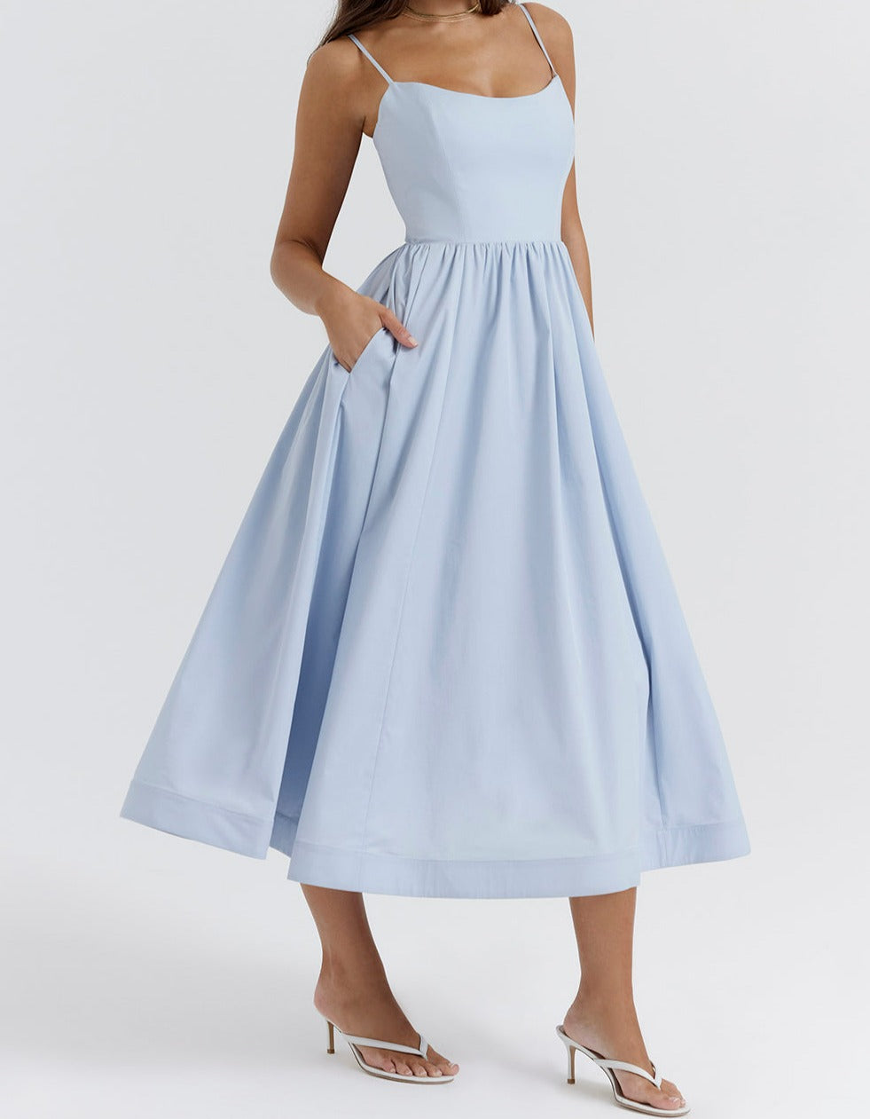 Flowy A-Line Square Neck Midi Dress