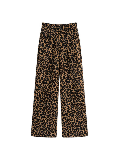 Leopard print wide leg women's pants