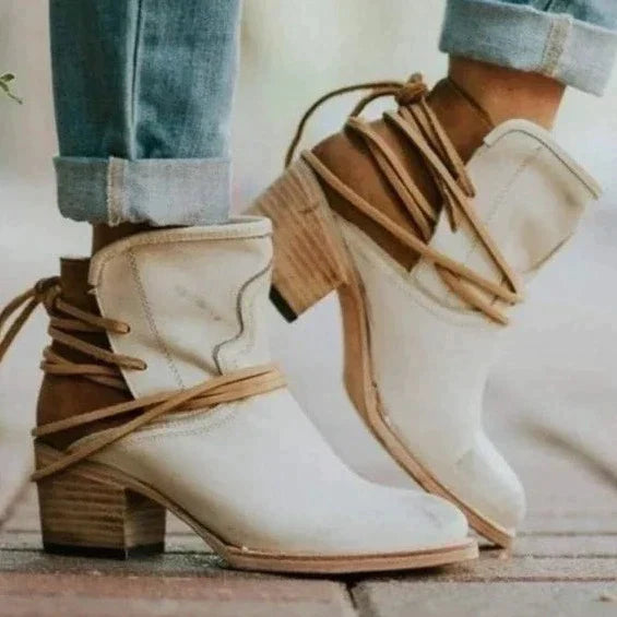 Women's strappy thick heel low boots