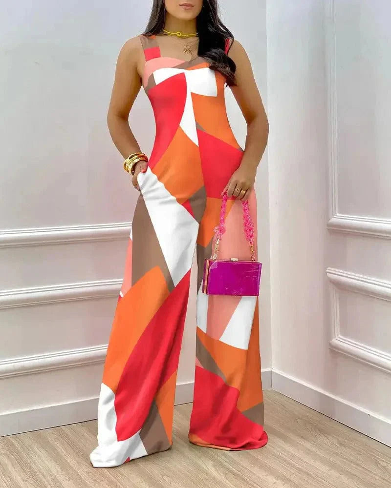 Geometric Print Wide Leg Jumpsuit 