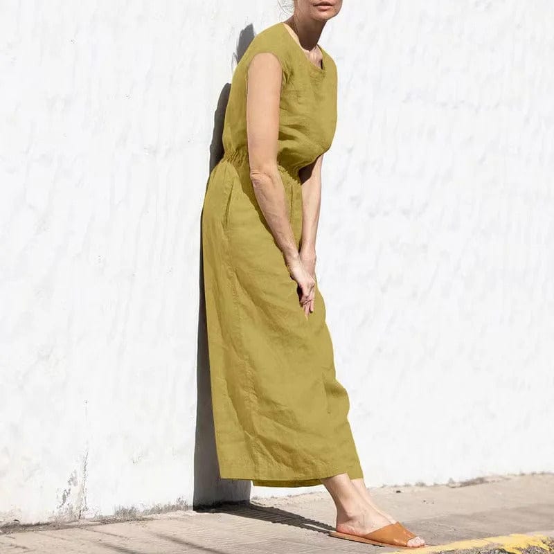 Women’s Jumpsuit – Relaxed Fit – Sleeveless – Linnen Blend – Full Length Casual Wear