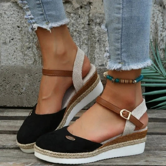 Espadrille Style Ankle Strap Wedge Sandals